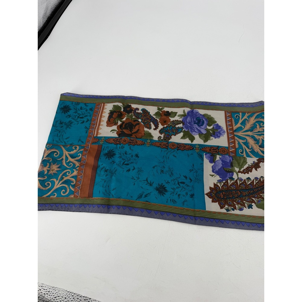 Oscar de la Renta Scarf Women OS Blue Floral Paisley Silk Vintage Luxury Chic - Picture 7 of 7